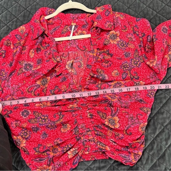 Free People Top Women XL Blouse Floral I Got You Crop Long Sleeve Ruched EE - Picture 6 of 8